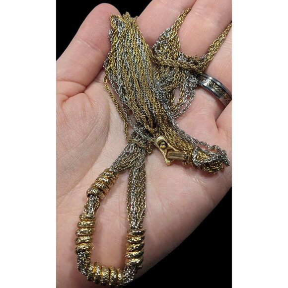 Vintage Brutalist Chain And Coil Beaded Silver And Gold Tone Necklace - Picture 5 of 6